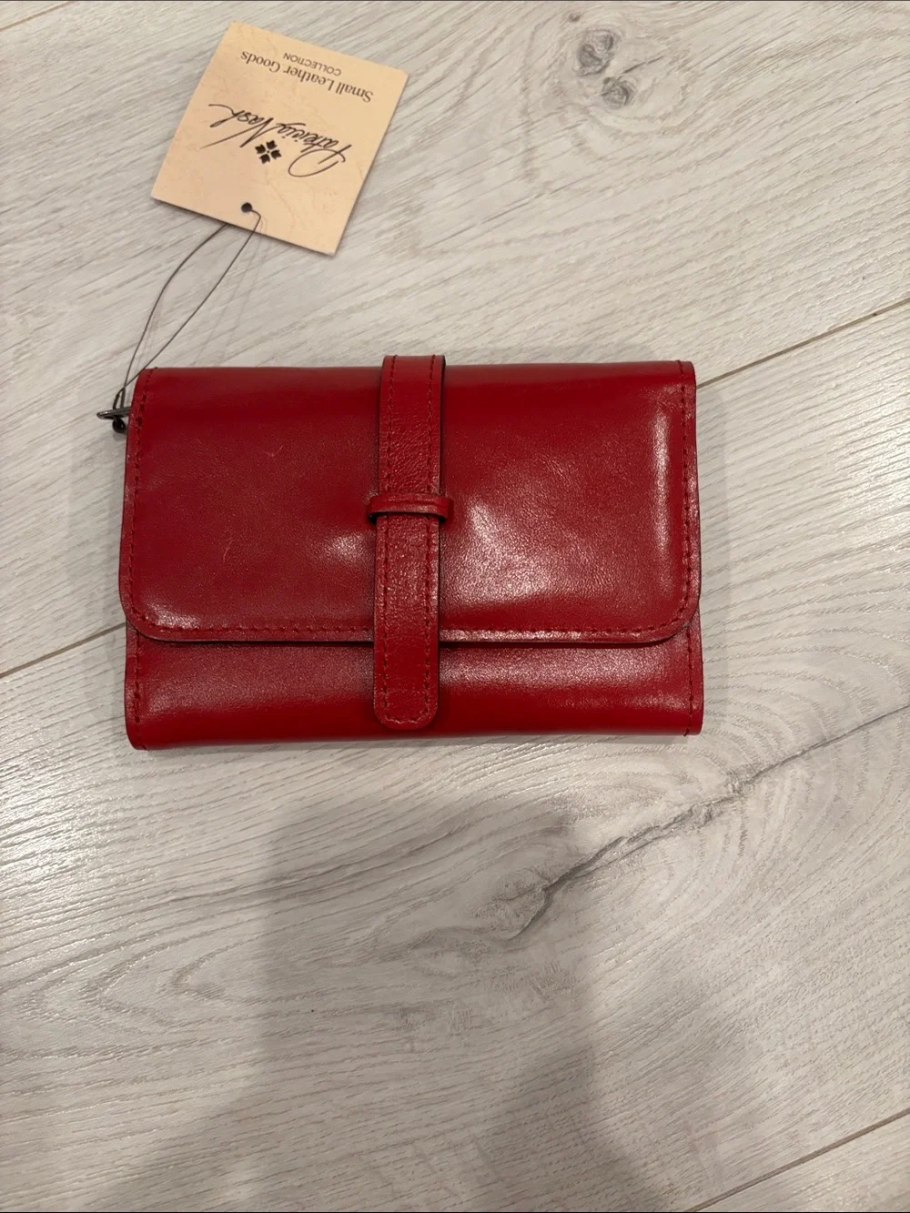 Patricia Nash Red Leather Fold-Over Wallet with Strap Detail